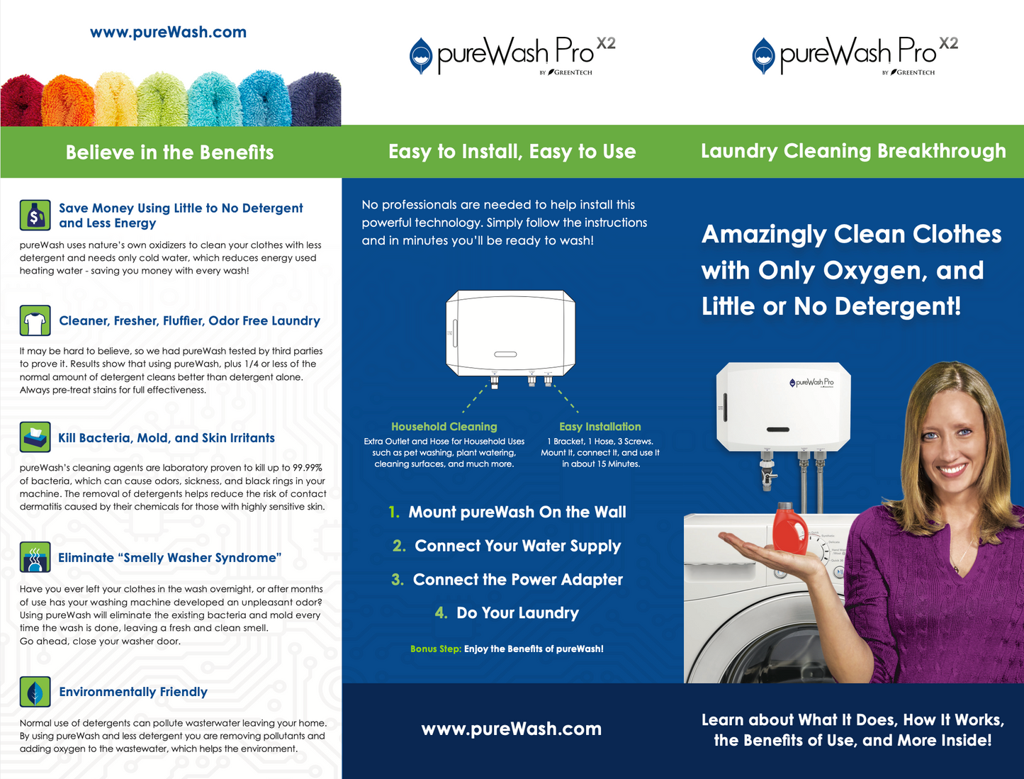 pureWash Pro X2 Eco-Friendly Laundry System – Cold Water, Detergent-Free, Bacteria Eliminating (pureWash Pro X2)