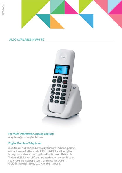 Motorola Single Dect Cordless Phone with 2 way Speaker (T301)