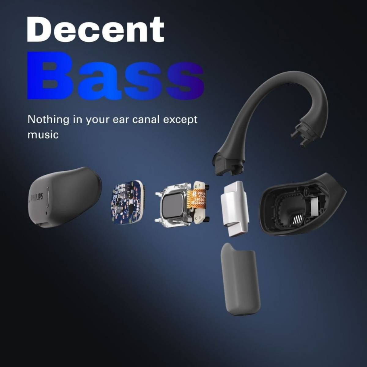 Philips Open-Ear True Wireless Sports Headphones Open-Ear Fit Ear-Hook Design Up to 28H Play (TAA6709DG/97)