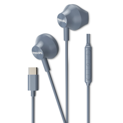 Philips Wired Earbuds - USB-C Connector, 14.2mm Large Drivers, Ergonomic Design, Built-in Mic & In-line Remote (TAE2000)