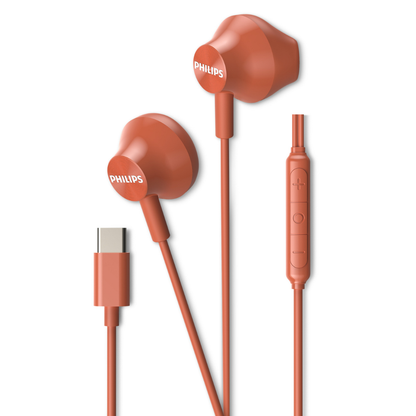 Philips Wired Earbuds - USB-C Connector, 14.2mm Large Drivers, Ergonomic Design, Built-in Mic & In-line Remote (TAE2000)