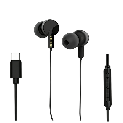 Philips Type-C Wired Earbuds – Noise-Isolating In-Ear Earphones with Volume Control and Hands-Free Mic for USB-C Devices (TAE3130)