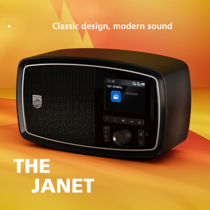 Philips "The Janet" Retro Bluetooth Radio – 50s Classic Design, FM Digital Tuner, 15hr Battery & Color TFT Display (TAV2000FB)
