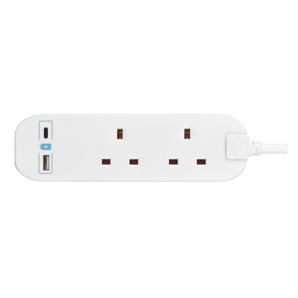 Masterplug 2 Socket 2M Extension Lead With 10.5W USB A+C (BTGUAC102N)