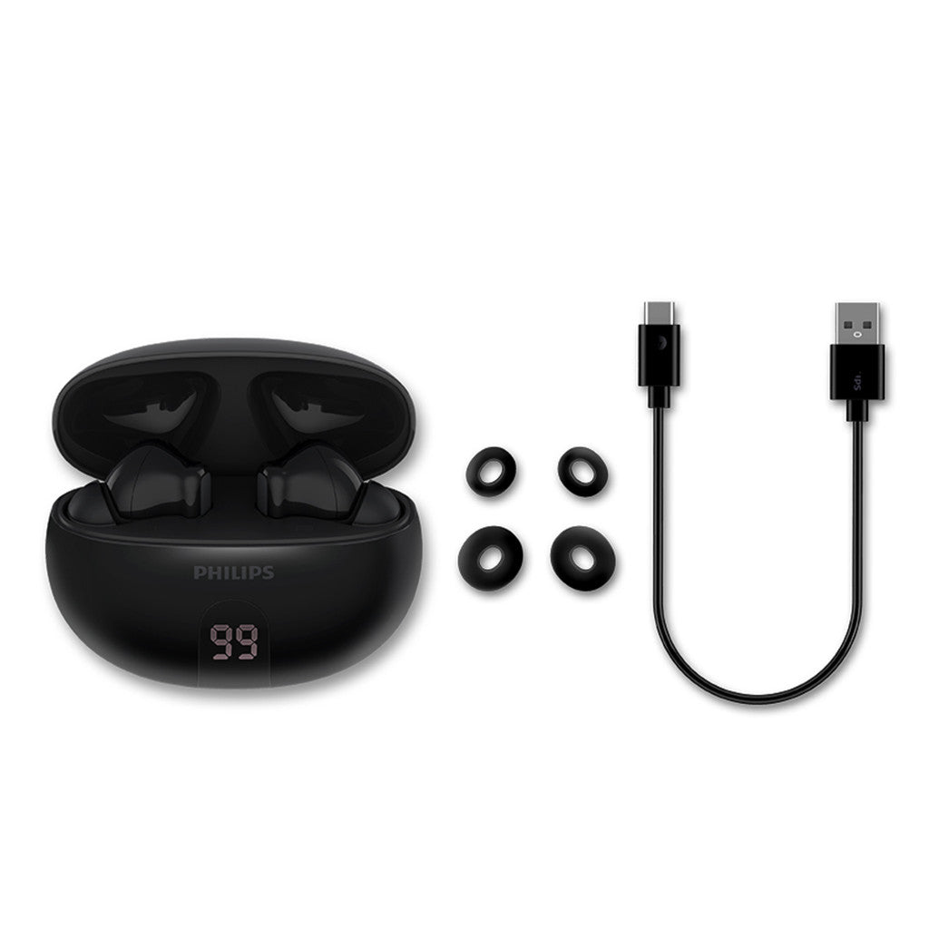 Philips True Wireless Earbuds Noise Canceling Dynamic Bass 20hr Playtime Black (TAT3559BK)
