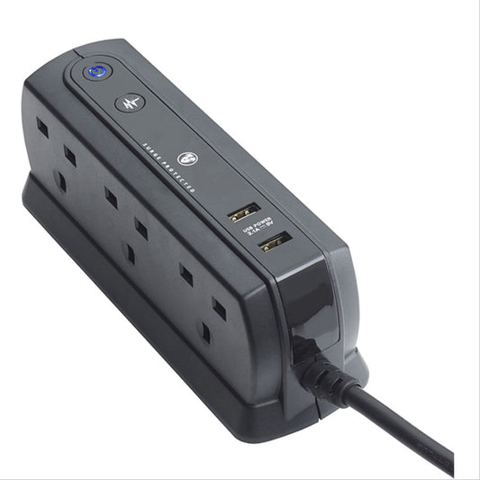 Masterplug Surge USB 6 Sockets Compact Extension Leads 2 meter (SRGDU62MB2)