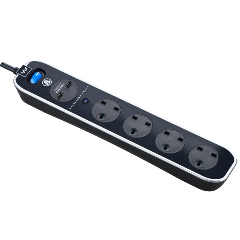 Masterplug USB Surge Extension Lead with 2 x USB 4 Sockets 3 meter White (SRGLSU43PW)