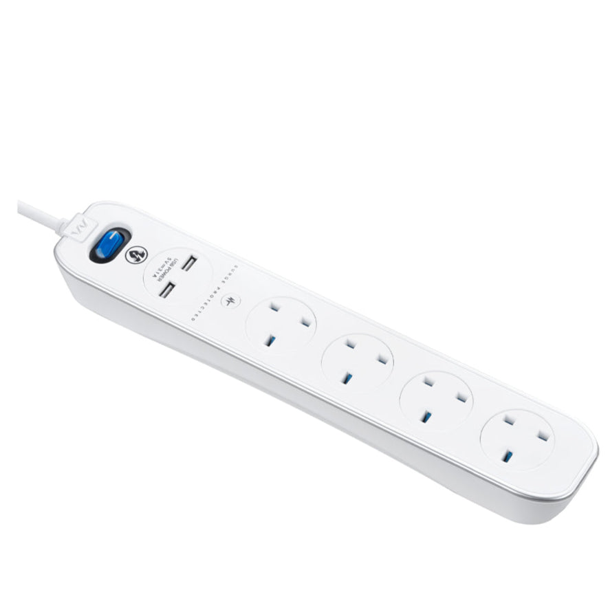 Masterplug USB Surge Extension Lead with 2 x USB 4 Sockets 3 meter White (SRGLSU43PW)