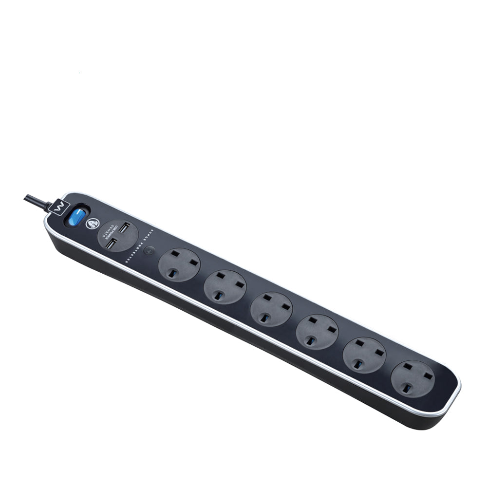 Masterplug USB Surge Extension Lead with 2 x USB 6 Sockets 3 meter White (SRGLSU63PW)