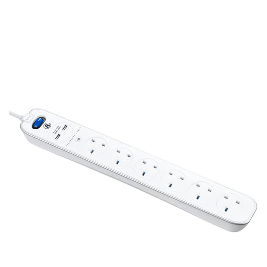 Masterplug USB Surge Extension Lead with 2 x USB 6 Sockets 3 meter White (SRGLSU63PW)