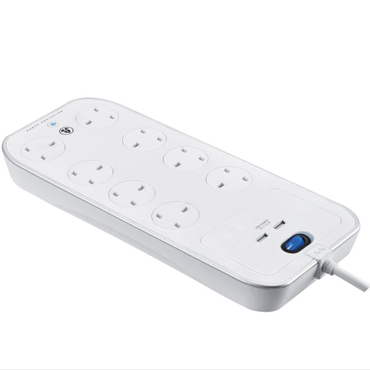 Masterplug USB Surge Protected Extension Lead 8 Sockets 3 meter White (SRGSU83PW)