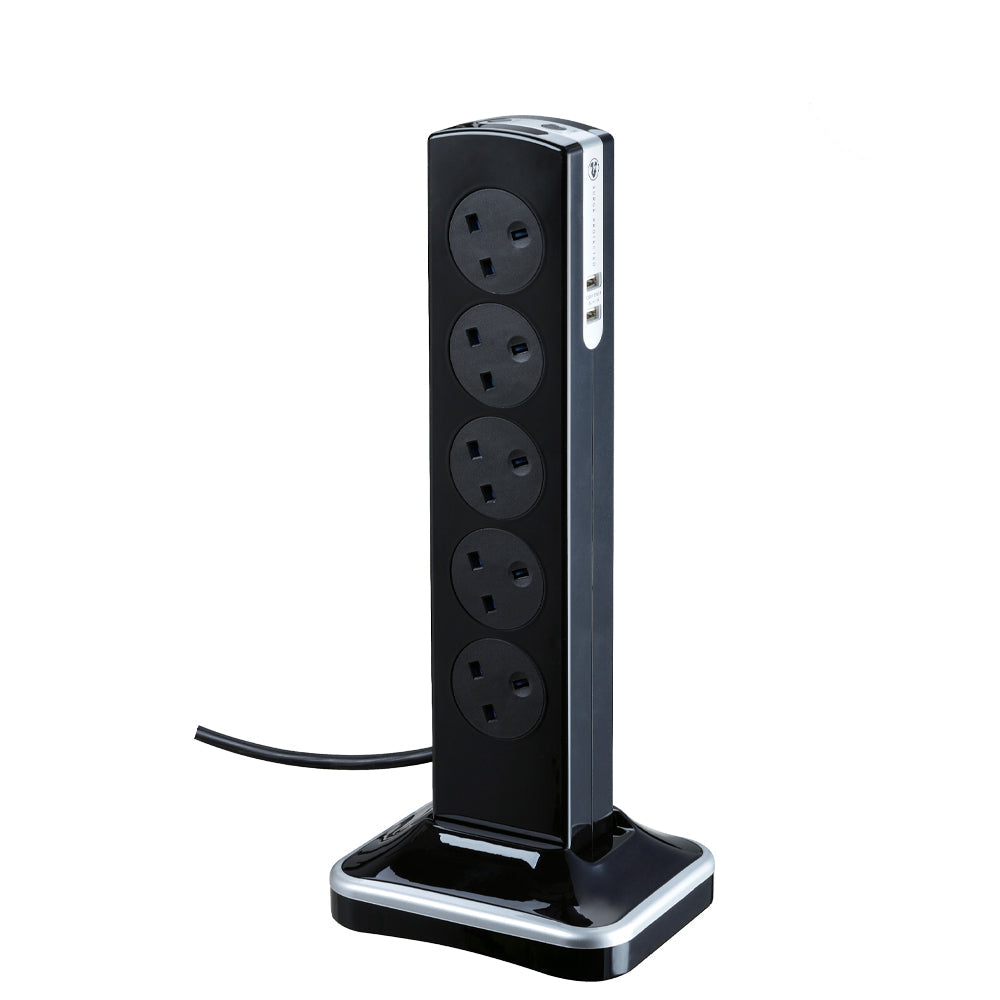 Masterplug High Gloss USB 10 Sockets Tower Extension Lead 3 meter Pian ...