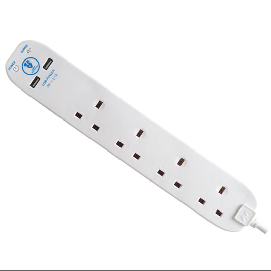 Masterplug Surge Extension Lead 4 Sockets with 2xUSB 2 meter Black/ White (SRGU42N)