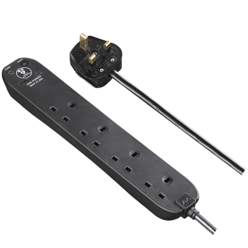 Masterplug Surge Extension Lead Fast Charge USB A&C 4 Sockets 2 meter Black/ White (SRGUAC2242N)