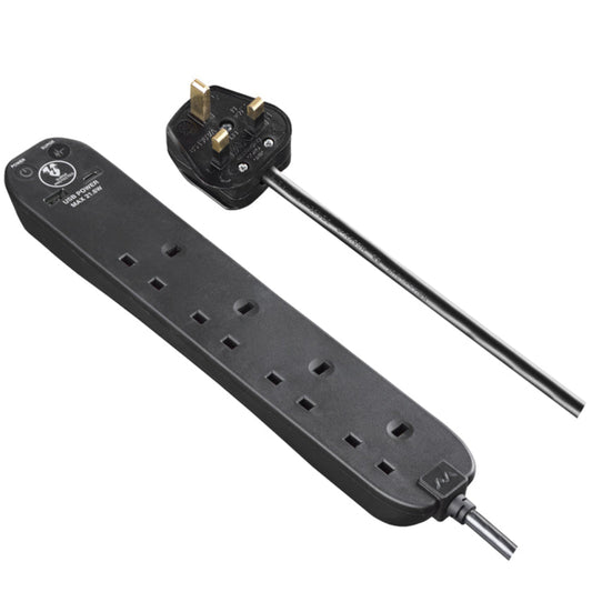 Masterplug Surge Extension Lead Fast Charge USB A&C 4 Sockets 2 meter Black/ White (SRGUAC2242N)