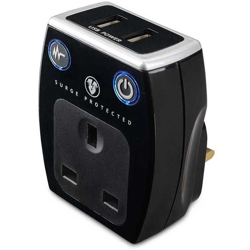 Masterplug High Gloss USB Adaptor with 2xUSB Black (SRGAUSBPB2)