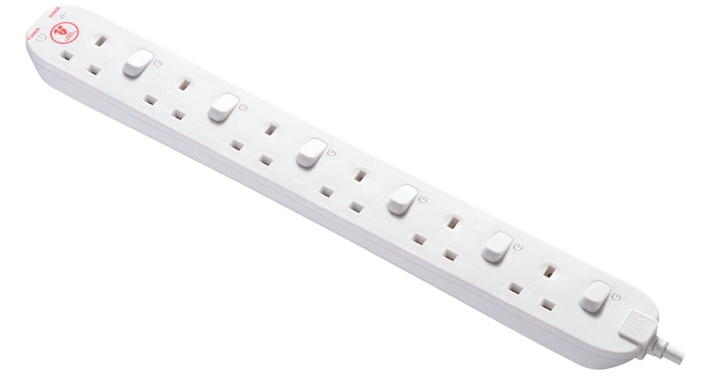 Masterplug Individually Switched Extension Lead 6 Sockets 2 meter Black/ White (SWSRG62N)