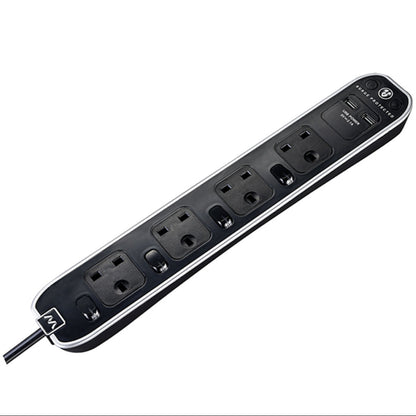 Masterplug Individual Switched Surged Protected 4 Sockets Extension Lead 2 meter Piano Black(SWSRGU42PB)