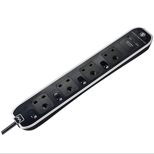 Masterplug Individual Switched Surged Protected 4 Sockets Extension Lead 2 meter Piano Black(SWSRGU42PB)